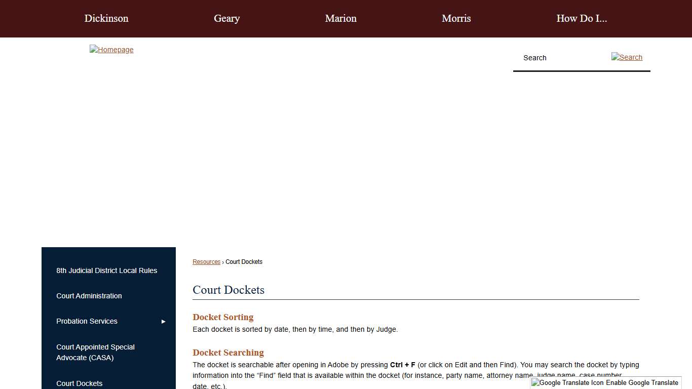 Court Dockets 8th Judicial District of Kansas